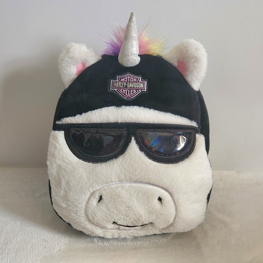 Harley Davidson HD Plush Unicorn Black White Girls Biker Backpack